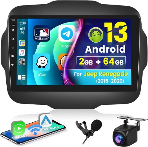 لسيارة Jeep Renegade 2015-2020 Android 13 سيارة ستيريو لاسلكية Apple Carplay، 2+64 جيجابايت 9 بوصة IPS تعمل باللمس مستقبل راديو السيارة مع نظام ملاحة GPS FM بلوتوث واي فاي HiFi EQ in Kuwait