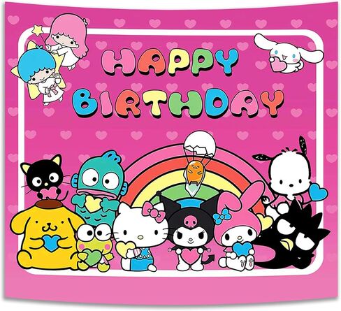 Hello Kitty Tapestry-Hello Kitty Room Decor-Hello Kitty Poster-Hello Kitty Party Decorations-Happy Birthday Backdrop for Kawaii Sanro Theme Party-59x51inch in Saudi Arabia
