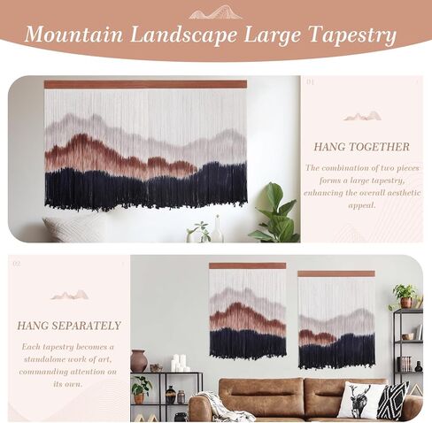 لوحة جدارية كبيرة من ANMINY معلقة على وتد خشبي من القطن الطبيعي البوهيمي، حبل منسوج من القطن الطبيعي، نسيج مصبوغ بغمس جبل فارواي بوهو ماكرامي لديكور المنزل - إجمالي 59 بوصة عرض × 35 بوصة طول in Kuwait