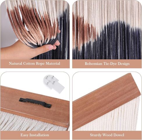 لوحة جدارية كبيرة من ANMINY معلقة على وتد خشبي من القطن الطبيعي البوهيمي، حبل منسوج من القطن الطبيعي، نسيج مصبوغ بغمس جبل فارواي بوهو ماكرامي لديكور المنزل - إجمالي 59 بوصة عرض × 35 بوصة طول in Kuwait