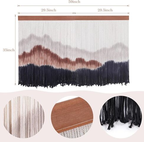 لوحة جدارية كبيرة من ANMINY معلقة على وتد خشبي من القطن الطبيعي البوهيمي، حبل منسوج من القطن الطبيعي، نسيج مصبوغ بغمس جبل فارواي بوهو ماكرامي لديكور المنزل - إجمالي 59 بوصة عرض × 35 بوصة طول in Kuwait