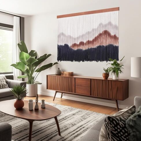 لوحة جدارية كبيرة من ANMINY معلقة على وتد خشبي من القطن الطبيعي البوهيمي، حبل منسوج من القطن الطبيعي، نسيج مصبوغ بغمس جبل فارواي بوهو ماكرامي لديكور المنزل - إجمالي 59 بوصة عرض × 35 بوصة طول in Kuwait