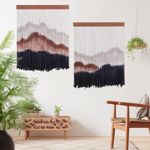 لوحة جدارية كبيرة من ANMINY معلقة على وتد خشبي من القطن الطبيعي البوهيمي، حبل منسوج من القطن الطبيعي، نسيج مصبوغ بغمس جبل فارواي بوهو ماكرامي لديكور المنزل - إجمالي 59 بوصة عرض × 35 بوصة طول in Kuwait