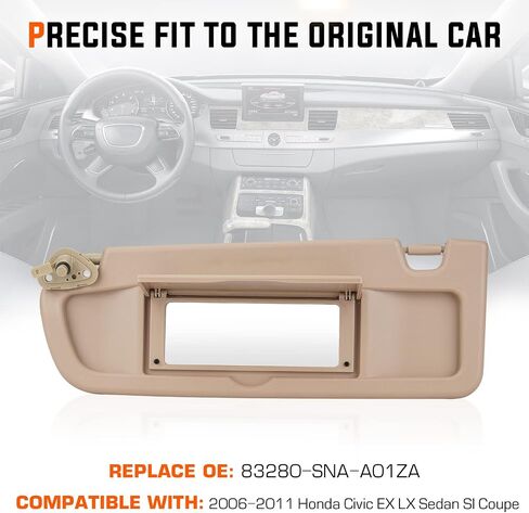 واقي من الشمس من الجانب الأيسر للسائق من Youxmoto لسيارة Honda Civic 2006 2007 2008 2009 2010 2011 EX LX Sedan SI Coupe Beige Visor، 83280-SNA-A01ZA in Saudi Arabia