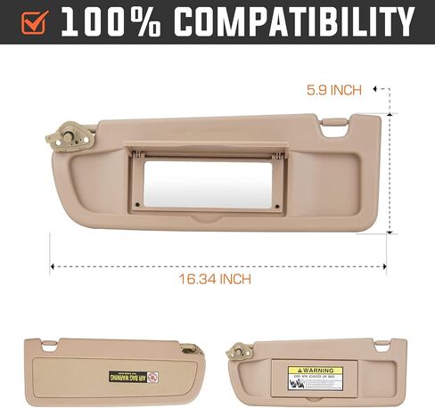واقي من الشمس من الجانب الأيسر للسائق من Youxmoto لسيارة Honda Civic 2006 2007 2008 2009 2010 2011 EX LX Sedan SI Coupe Beige Visor، 83280-SNA-A01ZA in Saudi Arabia