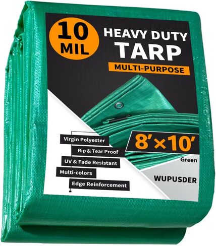8'x10' Heavy Duty Tarp, 10Mil Blue/White Waterproof Tarps with Grommets, UV Resistant, Poly Tarpaulin with Reinforced Edges, Cover for Car, Roof, Camping in Kuwait