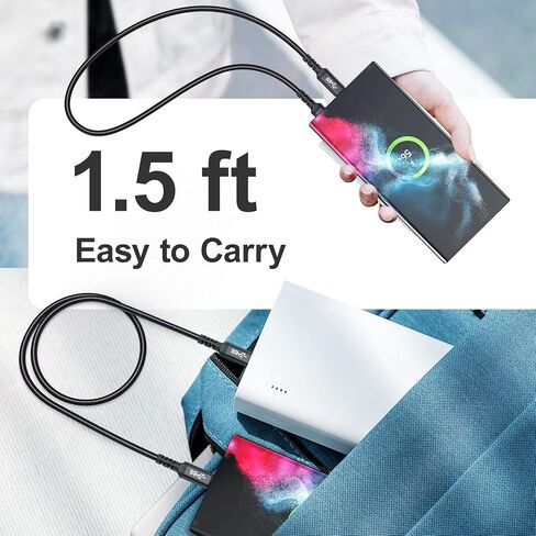 كابل USB C إلى USB C بطول 1.5 قدم، Besgoods 4Pack 60W شاحن قصير من النوع C شحن سريع 5 جيجابت في الثانية لنقل البيانات USB 3.1 سلك مضفر متوافق مع iPhone 15 Pro Max Galaxy S23 Ultra S22 S21 A53 A54 Pixel، أسود in Kuwait