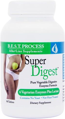 SuperDigest أفضل عملية قلوية - دعم الجهاز الهضمي متعدد الإنزيمات - إنزيمات هضمية مع البرسيم والبابين والبروميلين (مناسب للنباتيين) in Kuwait