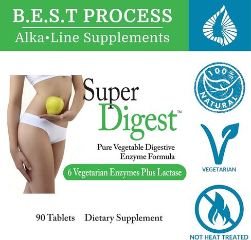 SuperDigest أفضل عملية قلوية - دعم الجهاز الهضمي متعدد الإنزيمات - إنزيمات هضمية مع البرسيم والبابين والبروميلين (مناسب للنباتيين) in Kuwait