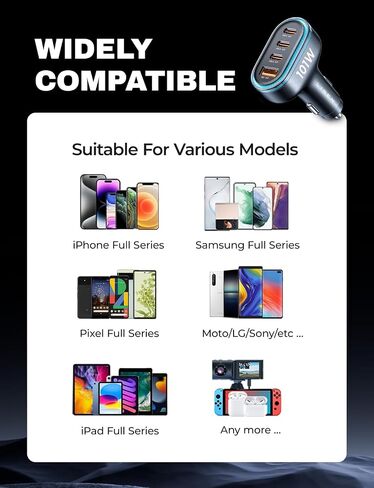 LISEN 101W USB C Car Charger 4 Port Super Fast Charging Car Charger Adapter PD3.0 & QC3.0 Cigarette Lighter Car USB Charger Multi Port with Cable,Compatible with iPhone 15 Pro Max 14 Samsung S24 iPad in Saudi Arabia