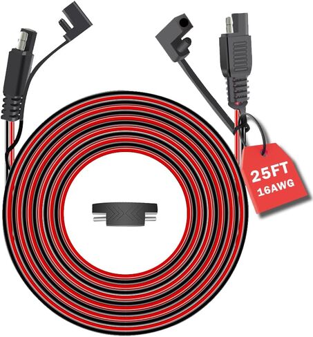 SAE كابل تمديد 16 مقياس، 25FT SAE تمديد الحبل الثقيلة 16AWG فصل سريع موصل SAE 2Pin للسيارات، لوحة للطاقة الشمسية، البطارية، دراجة نارية، سيارات، RV in Kuwait