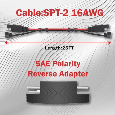 SAE كابل تمديد 16 مقياس، 25FT SAE تمديد الحبل الثقيلة 16AWG فصل سريع موصل SAE 2Pin للسيارات، لوحة للطاقة الشمسية، البطارية، دراجة نارية، سيارات، RV in Kuwait
