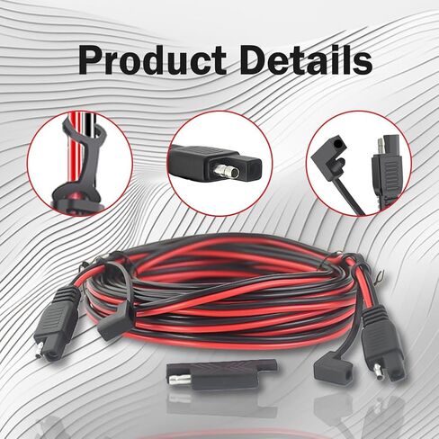 SAE كابل تمديد 16 مقياس، 25FT SAE تمديد الحبل الثقيلة 16AWG فصل سريع موصل SAE 2Pin للسيارات، لوحة للطاقة الشمسية، البطارية، دراجة نارية، سيارات، RV in Kuwait