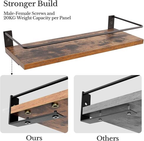 أرفف عائمة للجدار، رف الحمام مع قضيب منشفة ودرابزين معدني، أرفف تخزين مثبتة على الحائط لغرفة النوم وغرفة المعيشة والمطبخ والمكتب، مجموعة من 2، بني in Kuwait