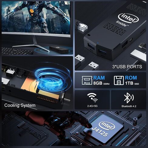PC Stick with Intel Celeron J4125 Windows 11 Pro 8GB DDR4 128GB SSD Mini Computer Stick Support UHD 4K 60Hz WiFi 2.4G/5G Gigabit Ethernet BT 4.2 in Saudi Arabia