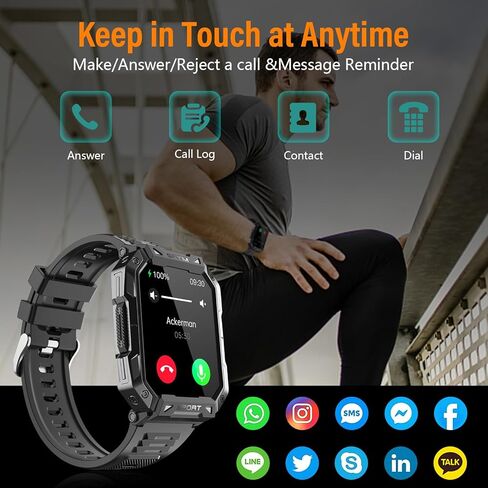 ساعة ذكية للرجال والنساء مع مكالمة بلوتوث، 2 بوصة قرص DIY مع معدل ضربات القلب والأكسجين في الدم ومتتبع اللياقة البدنية أثناء النوم وإخطار الطقس و100 وضع رياضي لهاتف Android iOS in Kuwait