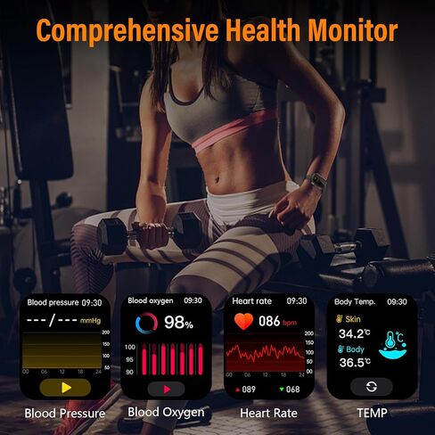 ساعة ذكية للرجال والنساء مع مكالمة بلوتوث، 2 بوصة قرص DIY مع معدل ضربات القلب والأكسجين في الدم ومتتبع اللياقة البدنية أثناء النوم وإخطار الطقس و100 وضع رياضي لهاتف Android iOS in Kuwait