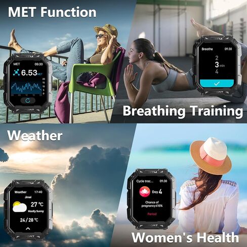ساعة ذكية للرجال والنساء مع مكالمة بلوتوث، 2 بوصة قرص DIY مع معدل ضربات القلب والأكسجين في الدم ومتتبع اللياقة البدنية أثناء النوم وإخطار الطقس و100 وضع رياضي لهاتف Android iOS in Kuwait