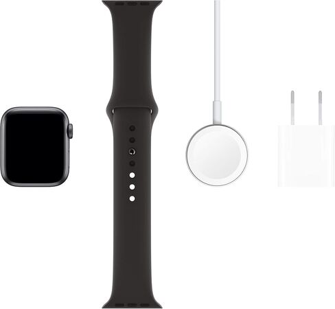 Apple Watch Series 5 (نظام تحديد المواقع + شبكة خلوية، 44 ملم) - هيكل من الألومنيوم باللون الرمادي الفلكي مع حزام رياضي أسود in Saudi Arabia