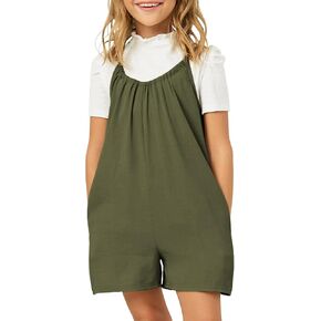 Haloumoning Girls Sleeveless Romper Kids Summer Casual Spaghetti Strap Short Jumpsuit with Pockets 5-14 Years in Saudi Arabia