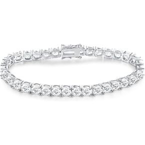 Gemsme Silver Moissanite Tennis Bracelet,18K White Gold Plated 3mm Round Moissanite Tennis Bracelet 6.5-8.5 Inch