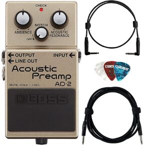 حزمة Boss AD-2 Acoustic Preamp مع مزود الطاقة وكابل الأجهزة وكابل التصحيح واللقطات in Kuwait