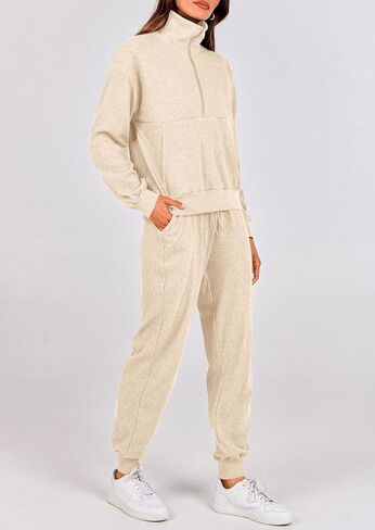 PRETTYGARDEN Womens 2 Piece Sweatsuits Set Long Sleeve Half Zip Pullover Sweatshirt Joggers Sweatpants Fall Outfits Tracksuit in Saudi Arabia