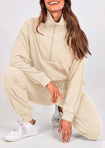 PRETTYGARDEN Womens 2 Piece Sweatsuits Set Long Sleeve Half Zip Pullover Sweatshirt Joggers Sweatpants Fall Outfits Tracksuit in Saudi Arabia