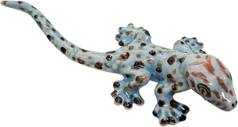 Tiny 3¾" Long Grey with Red and Black Dots Gecko Figurine - Miniature Hand Made Painted Ceramic Lizard Salamander Animal Porcelain Clay Decorative Collectible Figurines Home Décor Gifts in Saudi Arabia