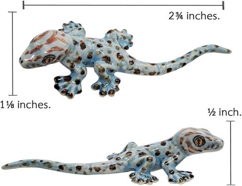 Tiny 3¾" Long Grey with Red and Black Dots Gecko Figurine - Miniature Hand Made Painted Ceramic Lizard Salamander Animal Porcelain Clay Decorative Collectible Figurines Home Décor Gifts in Saudi Arabia