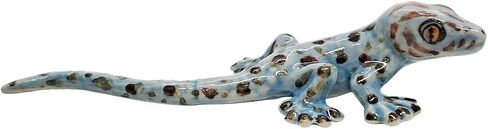 Tiny 3¾" Long Grey with Red and Black Dots Gecko Figurine - Miniature Hand Made Painted Ceramic Lizard Salamander Animal Porcelain Clay Decorative Collectible Figurines Home Décor Gifts in Saudi Arabia