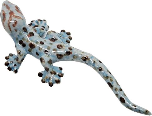 Tiny 3¾" Long Grey with Red and Black Dots Gecko Figurine - Miniature Hand Made Painted Ceramic Lizard Salamander Animal Porcelain Clay Decorative Collectible Figurines Home Décor Gifts in Saudi Arabia