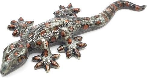 Tiny 3¾" Long Grey with Red and Black Dots Gecko Figurine - Miniature Hand Made Painted Ceramic Lizard Salamander Animal Porcelain Clay Decorative Collectible Figurines Home Décor Gifts in Saudi Arabia