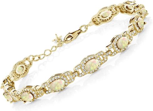 Gem Stone King 18K Yellow Gold Plated Silver Oval Red Created Ruby Tennis Bracelet For Women (14.60 Cttw, 7 inch with 1 inch Extender) in Saudi Arabia