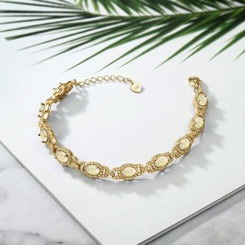Gem Stone King 18K Yellow Gold Plated Silver Oval Red Created Ruby Tennis Bracelet For Women (14.60 Cttw, 7 inch with 1 inch Extender) in Saudi Arabia