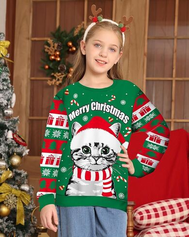 Idgreatim Boys Girls Ugly Christmas Sweater Funny 3D Long Sleeve Xmas Sweatshirt with Fleece Size 4-16 in Kuwait
