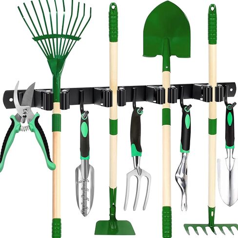 2 Pack Mop and Broom Holder Wall Mount 4 Racks and 5 Hooks Broom Organizer Storage Tool Racks Stainless Steel Heavy Duty Hooks for Home Kitchen Garden Laundry Garage in Saudi Arabia
