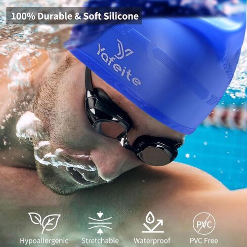 Swim Cap for Women Men - Large Silicone Swimming Cap for Long/Short Hair with 3D Ear Protection, Durable Non-Slip Waterproof Bath Swim Cap with Extra Room for Adults&Youth with Ear Plug and Nose Clip in Saudi Arabia