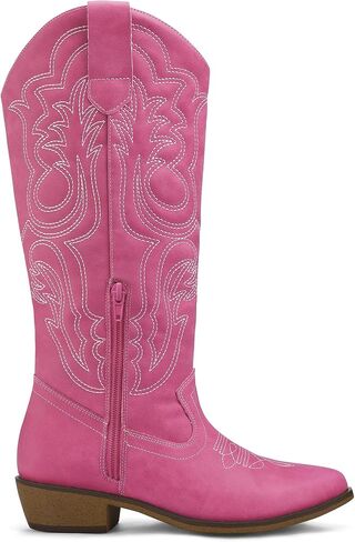 mysoft Women's Cowboy Boots Mid Calf Cowgirl Boots Embroidered Western Pointed Toe Chunky Heel Pull On Knee High Boots in Saudi Arabia