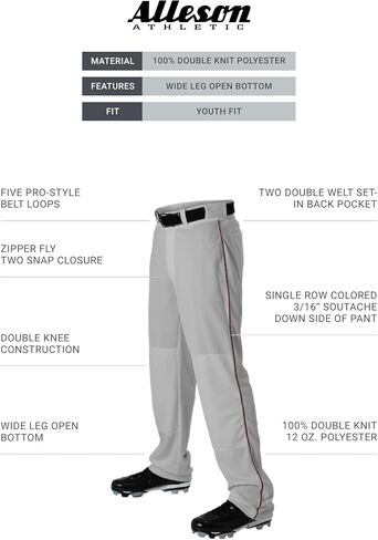 Alleson Athletic Boys Youth Baseball Pants with Braid, Grey/Navy, Medium in Saudi Arabia