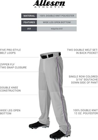 Alleson Athletic Boys Youth Baseball Pants with Braid, Grey/Navy, Medium in Saudi Arabia