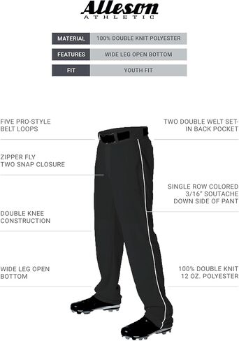 Alleson Athletic Boys Youth Baseball Pants with Braid, Grey/Navy, Medium in Saudi Arabia