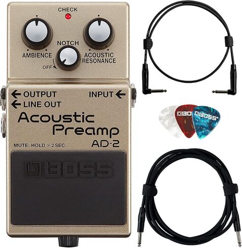 حزمة Boss AD-2 Acoustic Preamp مع مزود الطاقة وكابل الأجهزة وكابل التصحيح واللقطات in Kuwait