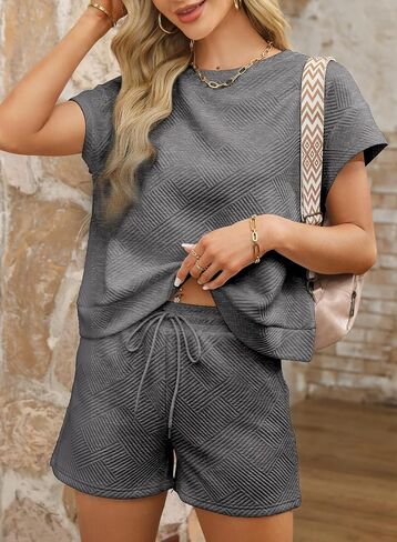 Dokotoo Women's 2 Piece Outfits Sweatsuit Casual Short Sleeve Pullover Tops and Drawstring Shorts Pants Lounge Sets in Saudi Arabia