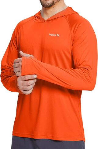 BALEAF Men's Sun Protection Hoodie Shirt UPF 50+ Long Sleeve UV SPF T-Shirts Rash Guard Fishing Swimming Lightweight Orange Red Heather L in Saudi Arabia