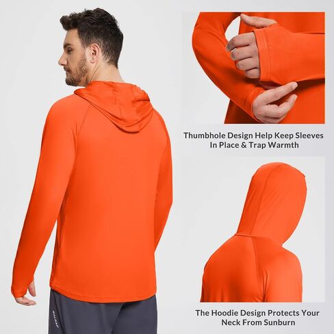 BALEAF Men's Sun Protection Hoodie Shirt UPF 50+ Long Sleeve UV SPF T-Shirts Rash Guard Fishing Swimming Lightweight Orange Red Heather L in Saudi Arabia