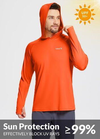 BALEAF Men's Sun Protection Hoodie Shirt UPF 50+ Long Sleeve UV SPF T-Shirts Rash Guard Fishing Swimming Lightweight Orange Red Heather L in Saudi Arabia