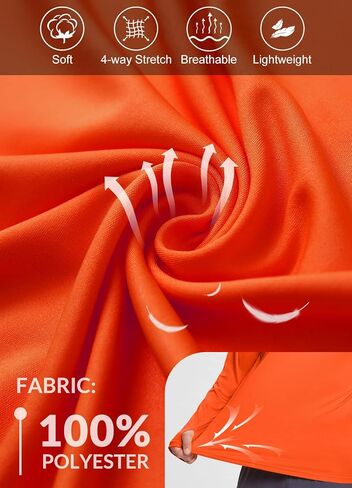 BALEAF Men's Sun Protection Hoodie Shirt UPF 50+ Long Sleeve UV SPF T-Shirts Rash Guard Fishing Swimming Lightweight Orange Red Heather L in Saudi Arabia