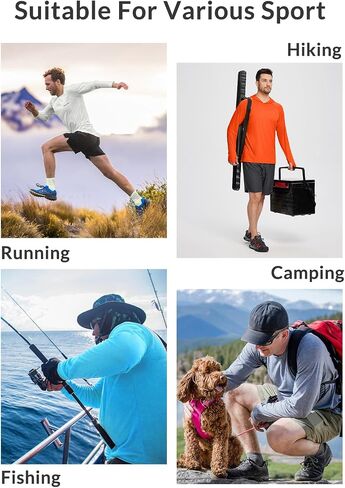 BALEAF Men's Sun Protection Hoodie Shirt UPF 50+ Long Sleeve UV SPF T-Shirts Rash Guard Fishing Swimming Lightweight Orange Red Heather L in Saudi Arabia