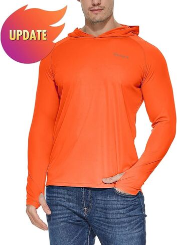 BALEAF Men's Sun Protection Hoodie Shirt UPF 50+ Long Sleeve UV SPF T-Shirts Rash Guard Fishing Swimming Lightweight Orange Red Heather L in Saudi Arabia